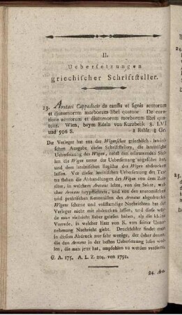 II. Uebersetzungen griechischer Schriftsteller.