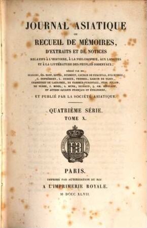 Journal asiatique : périodique semestriel. 10. 1847