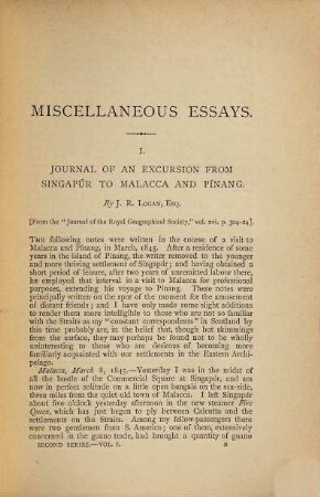 Miscellaneous Papers relating to Indo-China : Reprinted for the Straits Branch of the Royal Asiatic Society. From Dalrymple's "Oriental Repertory", and the "Asiatic Researches" and "Journal" of Asiatic Society of Bengal, II,1