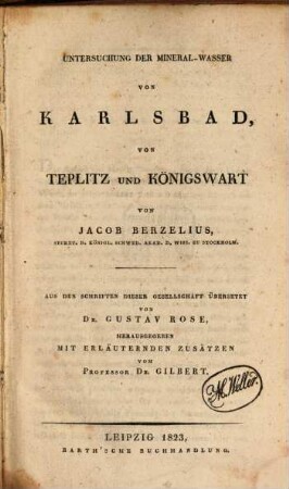 Untersuchung der Mineral-Wasser von Karlsbad, von Teplitz und Königswart