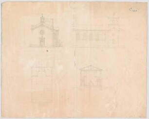 Thiersch, August ; Augsburg (Bayern); Kirche - Grundriss, Ansicht, Perspektive, Schnitt