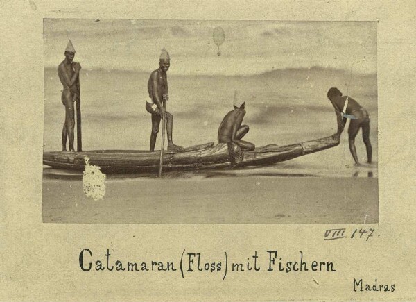 Catamaran with fishermen