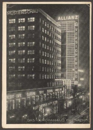 Ansichtskarte Europahaus bei Nacht, Stresemannstraße