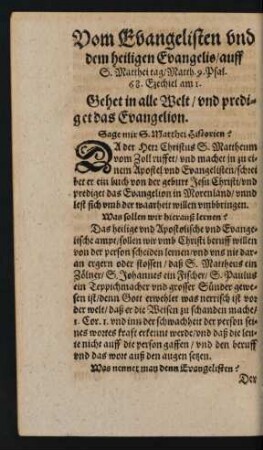 Vom Evangelisten und dem heiligen Evangelis/ auff S. Matthei tag ...