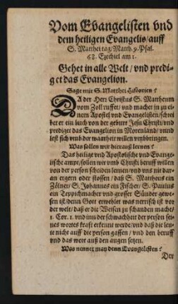 Vom Evangelisten und dem heiligen Evangelis/ auff S. Matthei tag ...
