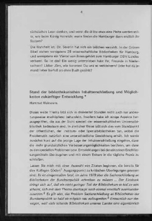 Stand der bibliothekarischen Inhaltserschließung und Möglichkeiten zukünftiger Entwicklung.