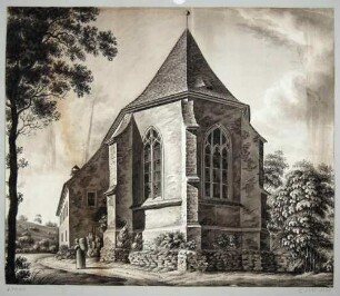 Die alte Kirche in Kötzschenbroda (Radebeul) von Osten gesehen