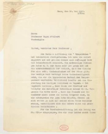 Brief an Eugen d' Albert : 16.05.1928