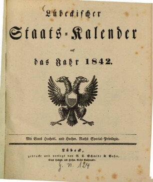 Lübeckischer Staats-Kalender : auf d. Jahr .... 1842