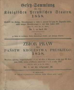1858: Gesetzsammlung für die Königlichen Preußischen Staaten