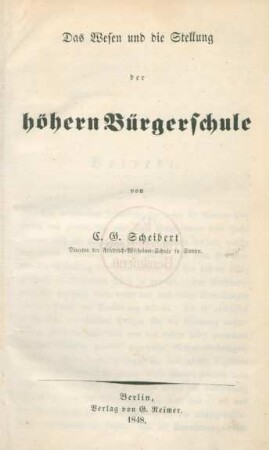Das Wesen und die Stellung der höhern Bürgerschule
