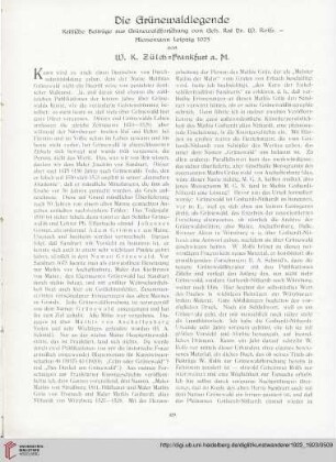 4/5: Die Grünewaldlegende : kritische Beiträge zur Grünewaldforschung von Geh. Rat. Dr. W. Rolfs - Giersemann Leipzig 1923