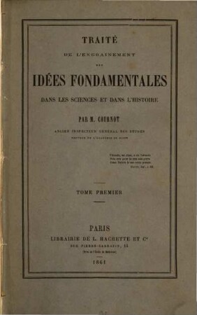 Traité de l'enchainement des idées fondamentales dans les sciences et dans l'histoire, 1