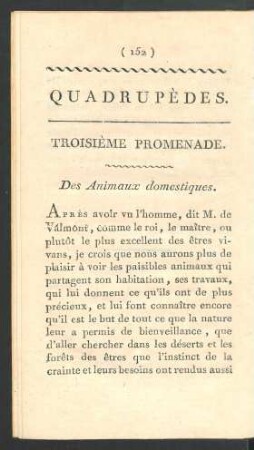 Troisième promenade. Quadrupèdes. Des Animaux domestiques.