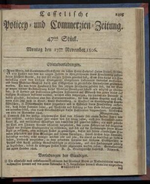 47tes Stück. Montag den 17ten November 1806