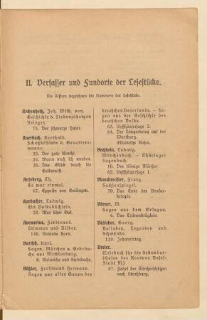 II. Verfasser und Fundorte der Lesestücke