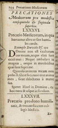 Precationes Medicorum pro modestia consequenda & fugienda superbia.