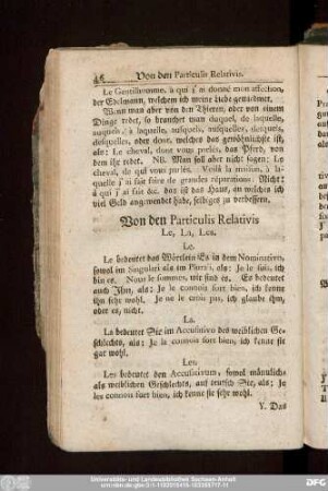 Von den Particulis Relativis Le, La, Les.