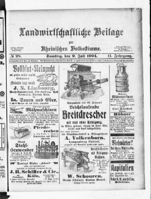 Landwirtschaftliche Beilage zur Rheinische Volksstimme. 1901-1904