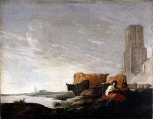 Landschaft mit Hirtin und Hirt