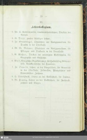 VI. Lehrerkollegium