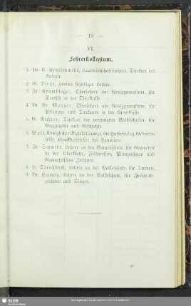 VI. Lehrerkollegium