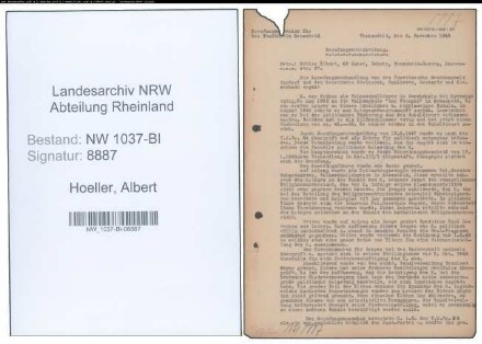 Entnazifizierung Albert Hoeller , geb. 01.01.1899 (Lehrer)