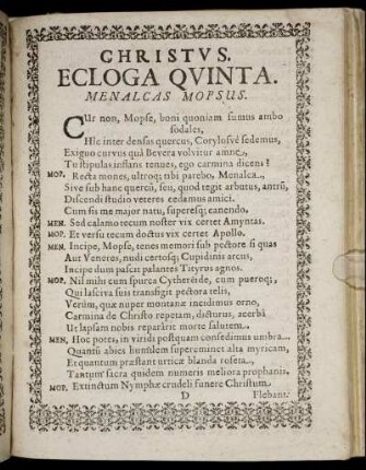 Christus. Ecloga Quinta. Menalcas Mopsus.
