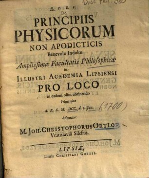 De Principiis Physicorum Non Apodicticis