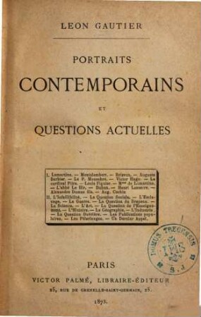 Portraits contemporains et questions actuelles