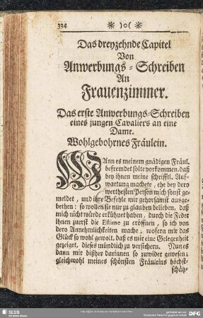 Das dreyzehnde Capitel Von Anwerbungs-Schreiben An Frauenzimmer