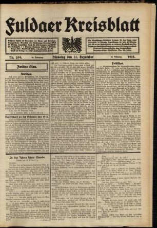 Zweite Ausgabe vom Dienstag, den 31. Dezember 1912.