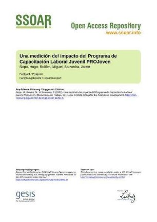 Una medición del impacto del Programa de Capacitación Laboral Juvenil PROJoven