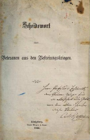 Scheidewort eines Veteranen aus den Befreiungskriegen