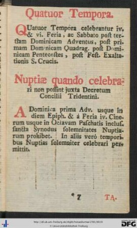 Quatuor Tempora; Tabella Temporaria; Calendarius.
