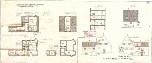 Fischer, Theodor; Icking - Schlederloh (Isartal); Landhaus Theodor Fischer - 2. Variante - Grundriss UG, Grundriss EG, Grundriss OG, Grundriss DG, Schnitt