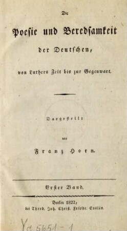 Bd. 1: Die Poesie und Beredsamkeit der Deutschen