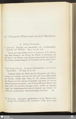 19. Theorie der Wärme und calorische Maschinen