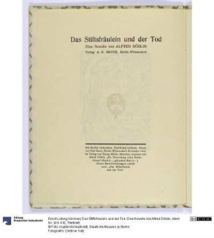 Das Stiftsfräulein und der Tod. Eine Novelle von Alfred Döblin