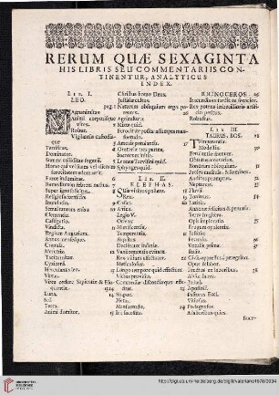 Rerum quae sexaginta his libris seu commentariis continentur, analyticus index