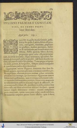 Iuliani Palmarii Constantini De Febre Pestilenti
