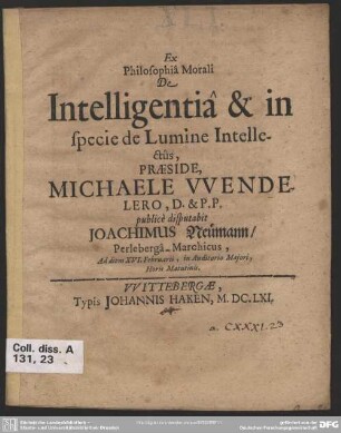De intelligentiâ & in specie de lumine intellectûs