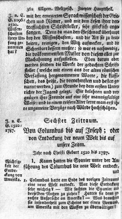 Sechster Zeitraum. Von Columbus bis auf Joseph