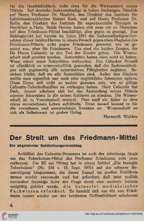 Der Streit um das Friedmann-Mittel : Ein abgelehnter Schlichtungsvorschlag