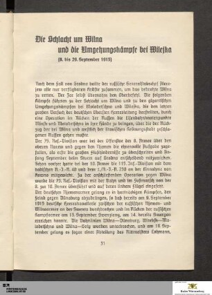 Die Schlacht um Wilna und die Umgehungskämpfe bei Wilejka