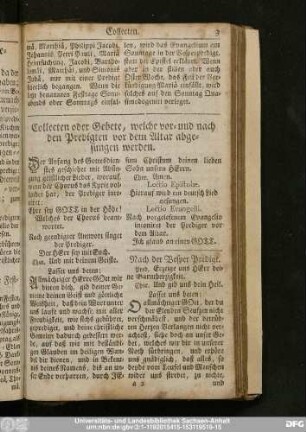 Collecten oder Gebete, welche vor- und nach den Predigten vor dem Altar abgesungen werden.