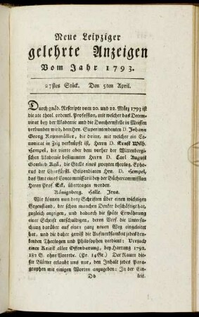 27stes Stück. Den 5ten April.