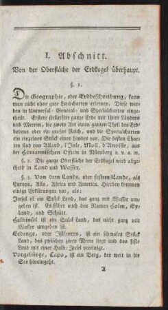 I. Abschnitt. Von der Oberfläche der Erdkugel überhaupt