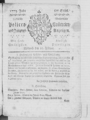 6 tes Stück, Ausgabe vom 10. Februar 1773