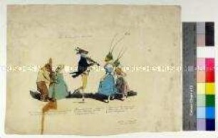 Karikatur "Leçon de danse" aus der Reihe "Les Métamorphoses du Jour" von Jean Grandville